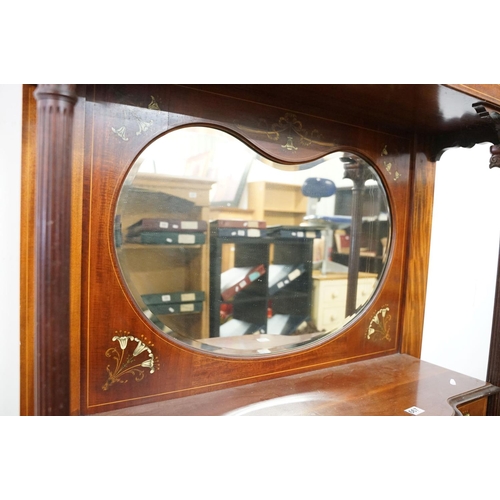 667 - Edwardian Mahogany Inlaid Mirrored Back Glazed Cabinet, the upper section with kidney shaped bevelle... 