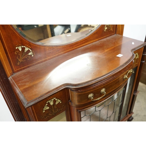 667 - Edwardian Mahogany Inlaid Mirrored Back Glazed Cabinet, the upper section with kidney shaped bevelle... 