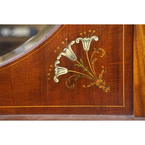 667 - Edwardian Mahogany Inlaid Mirrored Back Glazed Cabinet, the upper section with kidney shaped bevelle... 