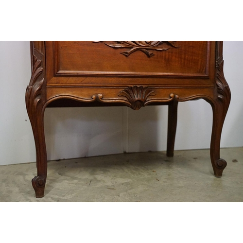 670 - French style Carved Walnut Display Cabinet, the single glazed door opening to a grey velvet lined in... 