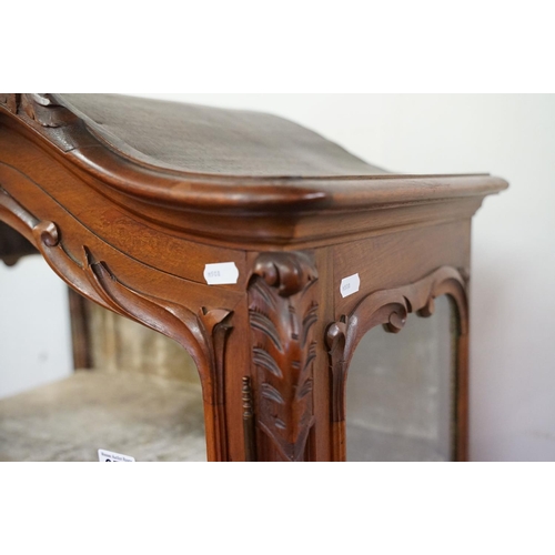 670 - French style Carved Walnut Display Cabinet, the single glazed door opening to a grey velvet lined in... 