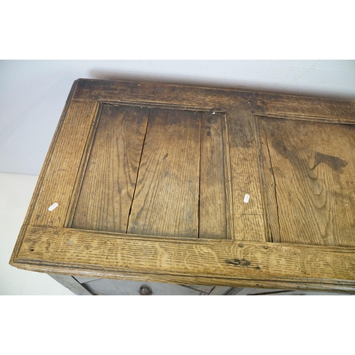 675 - 18th or 19th century Oak Coffer, the two panel front with moulded geometric design, 71cm high x 112c... 