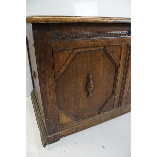 675 - 18th or 19th century Oak Coffer, the two panel front with moulded geometric design, 71cm high x 112c... 