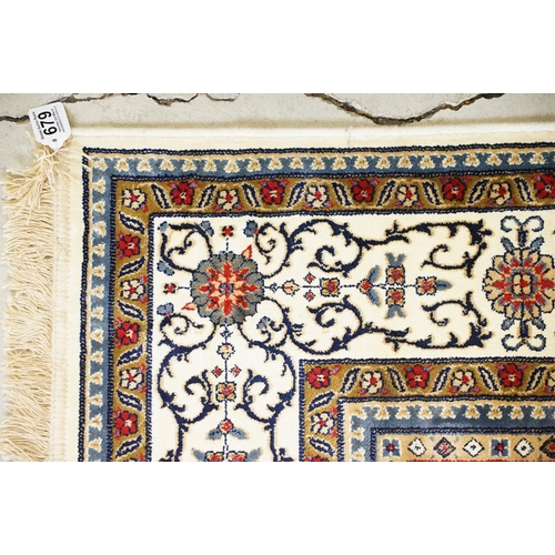 679 - Ivory ground Kashmir Carpet, Persian panel design, 300cm x 200cm