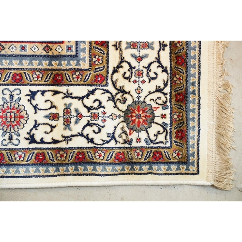 679 - Ivory ground Kashmir Carpet, Persian panel design, 300cm x 200cm