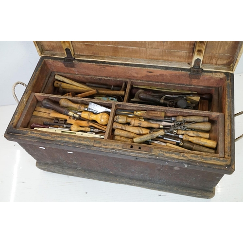 685 - 19th century Pine Tool Box with Rope Handles, 47cm high x 90cm wide x 46cm deep containing a large q... 