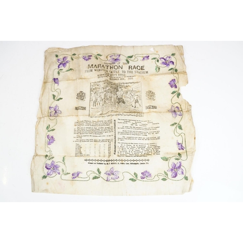 324 - A collection of oriental prints to include silk examples together with a 1908 souvenir handkerchief ... 