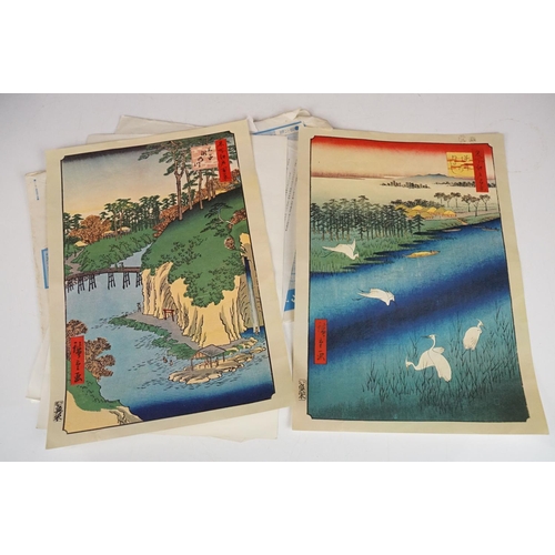 324 - A collection of oriental prints to include silk examples together with a 1908 souvenir handkerchief ... 