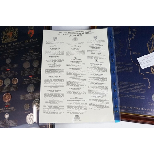 340 - A framed Heritage Battle of Trafgalgar reproduction coin and medal set together with a Heritage coll... 