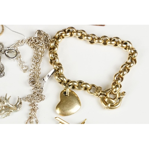 349 - Jewellery including Gold Earrings, Silver Gilt Heart Bracelet, etc