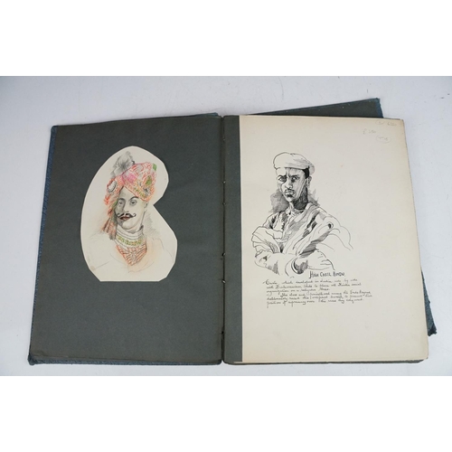 351 - An album of mainly pen and ink sketches of India, including portraits, such as Sikh Warrior, A Daugh... 