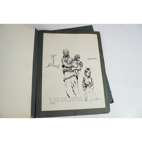 351 - An album of mainly pen and ink sketches of India, including portraits, such as Sikh Warrior, A Daugh... 