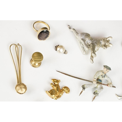 365 - Group of Collectables including Lead Figures, Gilt Turtle, Silver Plated Dog, Eagle, Badges, etc