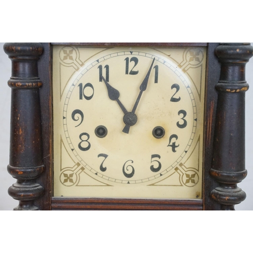 426 - Late 19th / early 20th Century Vienna style chiming wooden wall clock with cream dial, pendulum & ke... 