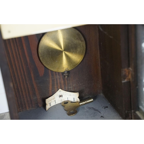 426 - Late 19th / early 20th Century Vienna style chiming wooden wall clock with cream dial, pendulum & ke... 