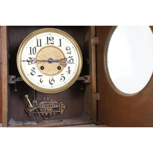 427 - Late 19th / early 20th century Vienna walnut wall clock, the cream dial with Arabic numerals, with E... 