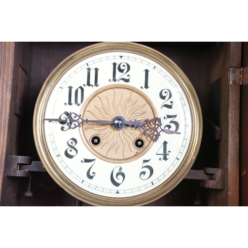 427 - Late 19th / early 20th century Vienna walnut wall clock, the cream dial with Arabic numerals, with E... 