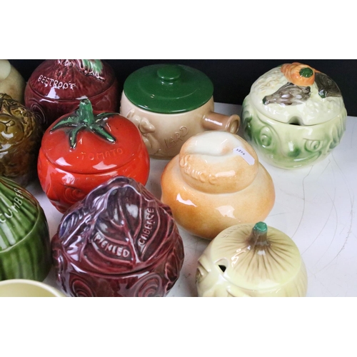 124 - Collection of mostly Sylvac mid 20th Century vegetable pots to include tomato, onio, coleslaw, cucum... 