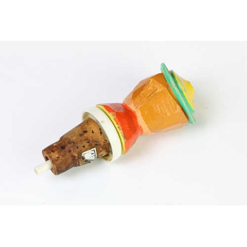 206 - A novelty hand carved and painted wooden mid 20th century bottle pourer / stopper.