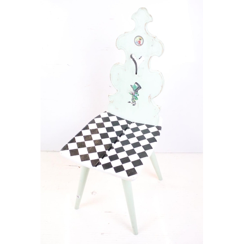 686 - Pair of Folk Art Chairs with shaped backs, both painted with an Alice in Wonderland theme, one paint... 