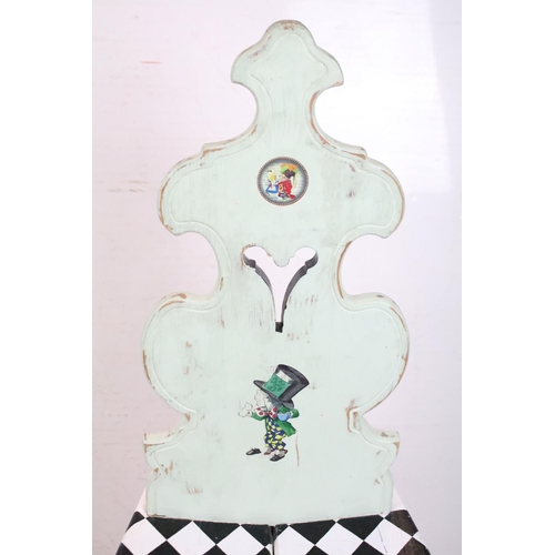 686 - Pair of Folk Art Chairs with shaped backs, both painted with an Alice in Wonderland theme, one paint... 