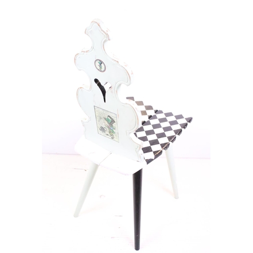 686 - Pair of Folk Art Chairs with shaped backs, both painted with an Alice in Wonderland theme, one paint... 