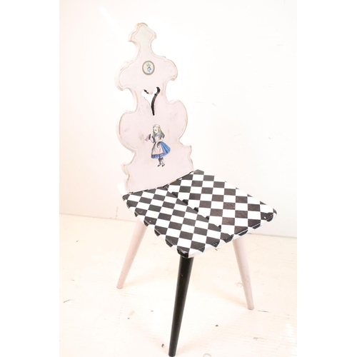 686 - Pair of Folk Art Chairs with shaped backs, both painted with an Alice in Wonderland theme, one paint... 