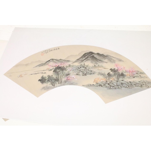 508A - Chinese School, set of Five Extensive Watercolour Landscapes and a Boxed Scroll of a Bird in a Tree ... 