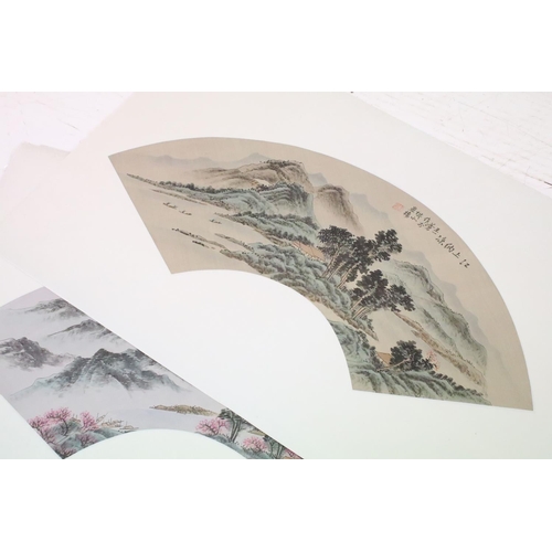 508A - Chinese School, set of Five Extensive Watercolour Landscapes and a Boxed Scroll of a Bird in a Tree ... 