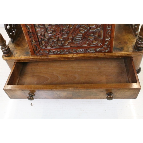 648 - Victorian Walnut Three Section Canterbury with carved pierced panels to side over a single drawer, r... 