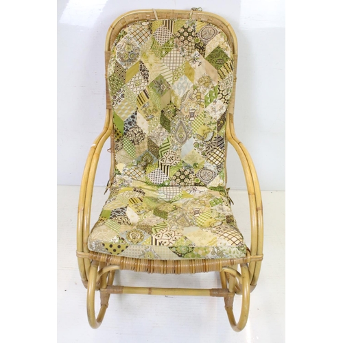 680 - Bentwood Bamboo and Wicker Rocking Chair with cushion back and seat, 96cm high x 56cm wide x 104cm d... 