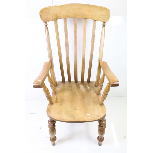 684 - Victorian Elm and Beech Lathe Back Elbow Windsor Chair, 118cm high x 59cm wide x 65cm deep