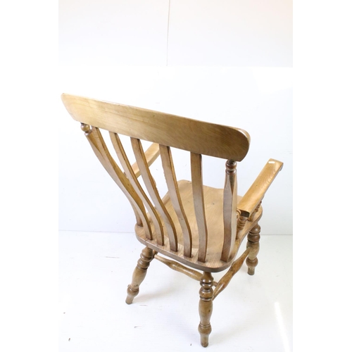 684 - Victorian Elm and Beech Lathe Back Elbow Windsor Chair, 118cm high x 59cm wide x 65cm deep