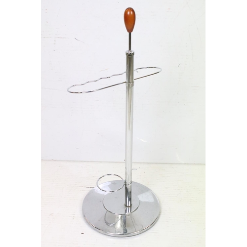 597 - Mid century Retro Chrome Stick / Umbrella Stand with turned wooden handle, 80cm high x 35cm wide