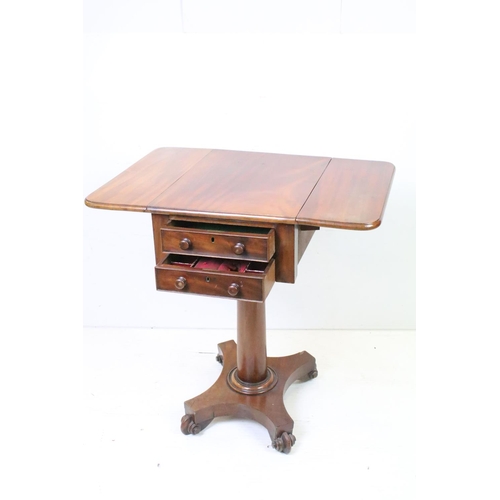 603 - Victorian Mahogany Drop Flap Work Table with two drawers to one end and two faux drawers to the othe... 