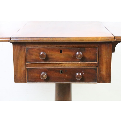 603 - Victorian Mahogany Drop Flap Work Table with two drawers to one end and two faux drawers to the othe... 