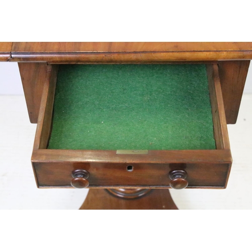 603 - Victorian Mahogany Drop Flap Work Table with two drawers to one end and two faux drawers to the othe... 