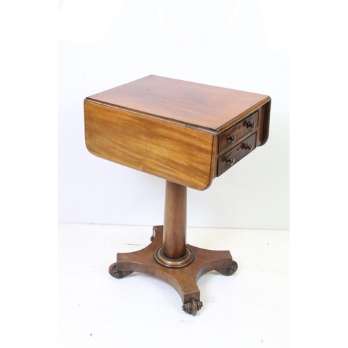 603 - Victorian Mahogany Drop Flap Work Table with two drawers to one end and two faux drawers to the othe... 