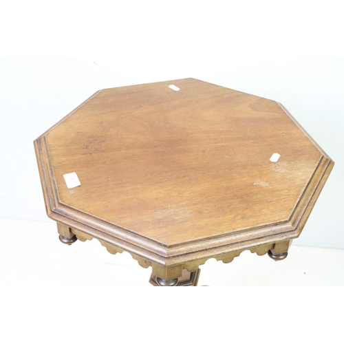 615 - Victorian Mahogany Gothic Revival Octagonal Lamp Table raised on an octagonal column support and thr... 