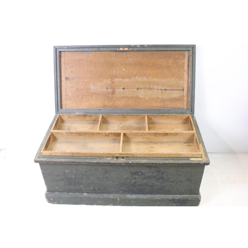 662 - Victorian Pine Tool Box or Chest, the hinged lid opening to two fitted lift out tool trays, 40cm hig... 