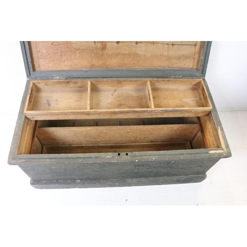 662 - Victorian Pine Tool Box or Chest, the hinged lid opening to two fitted lift out tool trays, 40cm hig... 