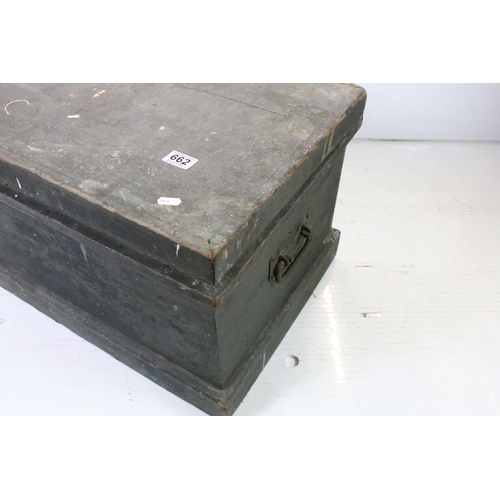 662 - Victorian Pine Tool Box or Chest, the hinged lid opening to two fitted lift out tool trays, 40cm hig... 