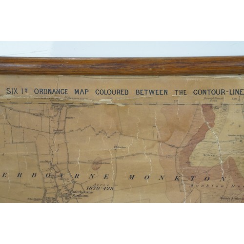 511A - 19th Century Ordnance Survey map of Avebury published in 1899, printed on paper and fabric mounted w... 