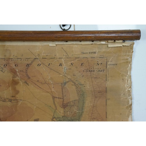 511A - 19th Century Ordnance Survey map of Avebury published in 1899, printed on paper and fabric mounted w... 