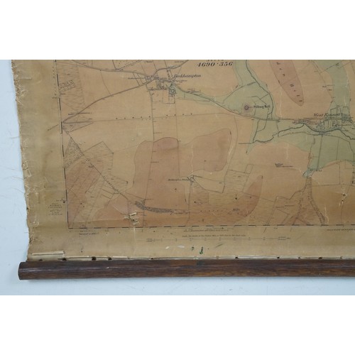 511A - 19th Century Ordnance Survey map of Avebury published in 1899, printed on paper and fabric mounted w... 