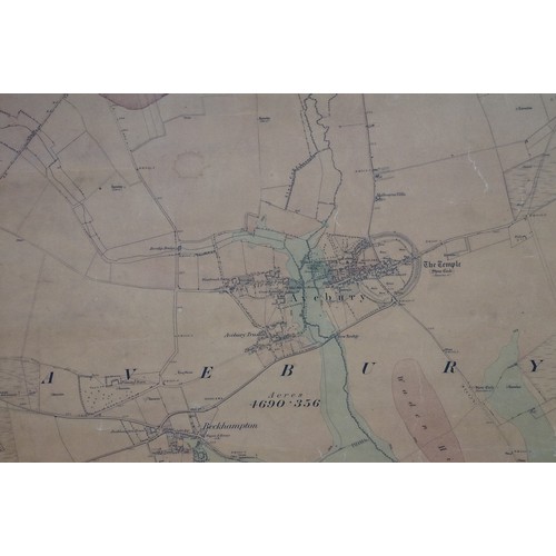 511A - 19th Century Ordnance Survey map of Avebury published in 1899, printed on paper and fabric mounted w... 