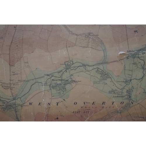 511A - 19th Century Ordnance Survey map of Avebury published in 1899, printed on paper and fabric mounted w... 