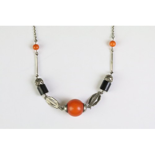 220 - A 1930's Bauhaus Chrome and Bakelite necklace, attributed to German designer Jakob Bengal.