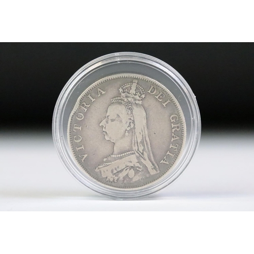 103 - A collection of five circulated silver coins to include a 1888 double florin, 1889 double florin and... 