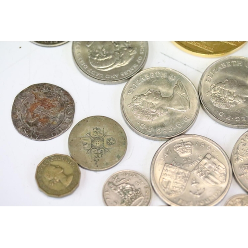 131 - A small collection of British pre decimal and world coins to include a 1890 Queen Victoria silver cr... 